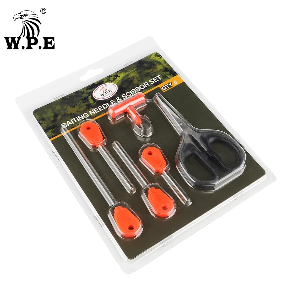 W.P.E pêche à la carpe en acier inoxydable, 1 ensemble/6 pièces ensemble de ciseaux à aiguille, perceuse à appât, accessoires d'outils à aiguille