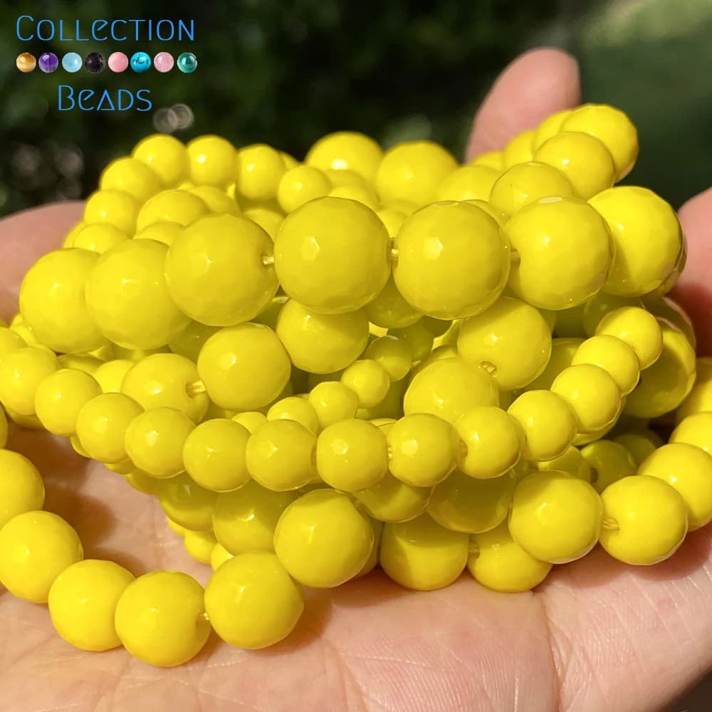 Perles Rondes en Pierre Naturelle à Facettes Jades Jaunes de 4/6/8/10/12mm, 15 Pouces, pour Bijoux de Direction, Accessoires de Bracelets Faits à la Main