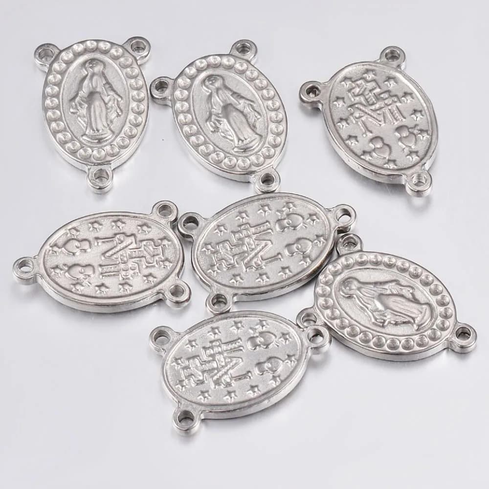 Pendentif à breloques en acier inoxydable, connecteur de chapelet à trois trous, pendentif central de médaille miraculeuse pour la fabrication de bijoux, 10 pièces/lot