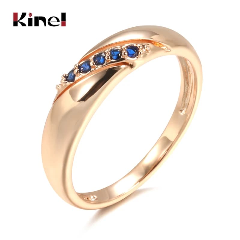Kinel – bague de luxe Vintage en Zircon naturel bleu pour femmes, bague de mariage ethnique en or Rose 585, bijoux élégants et simples, 2021