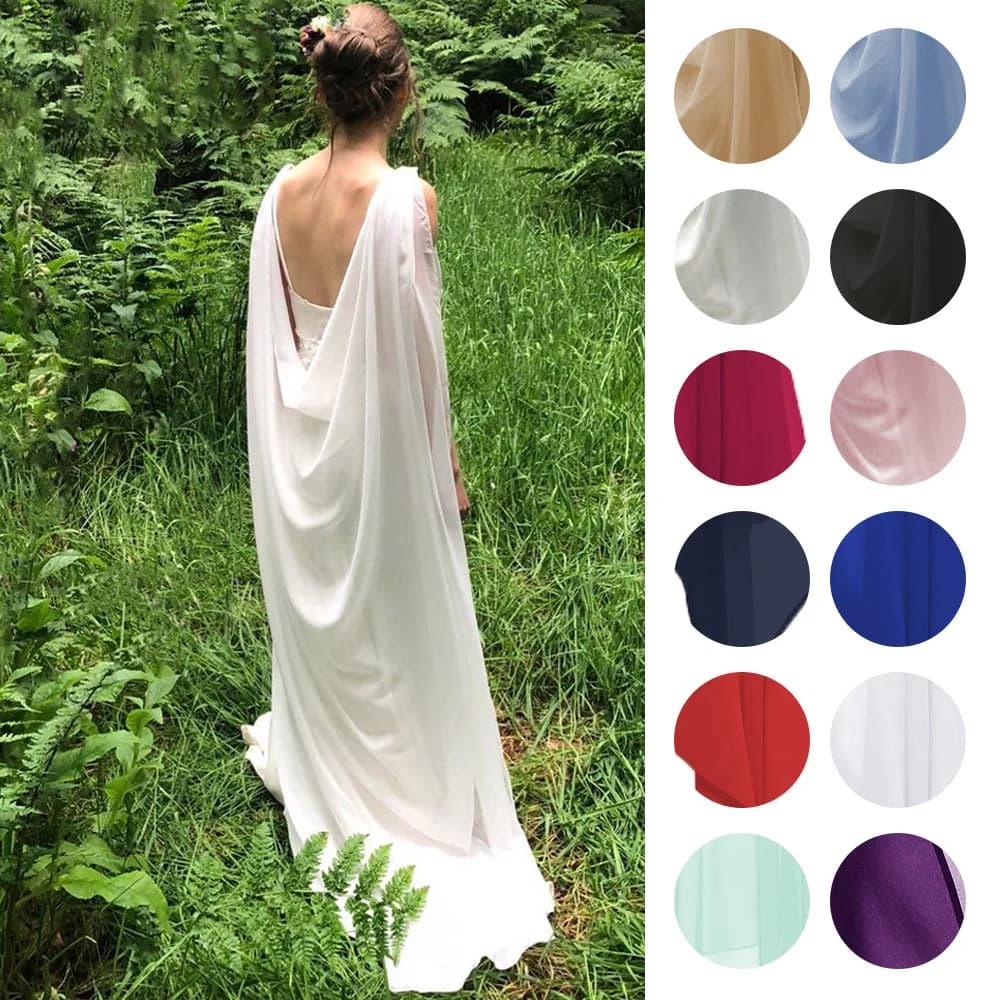 Longue Cape en Mousseline de Soie pour Femme, Châle Simple à Double Voile avec Épingle pour Patients de Mariage
