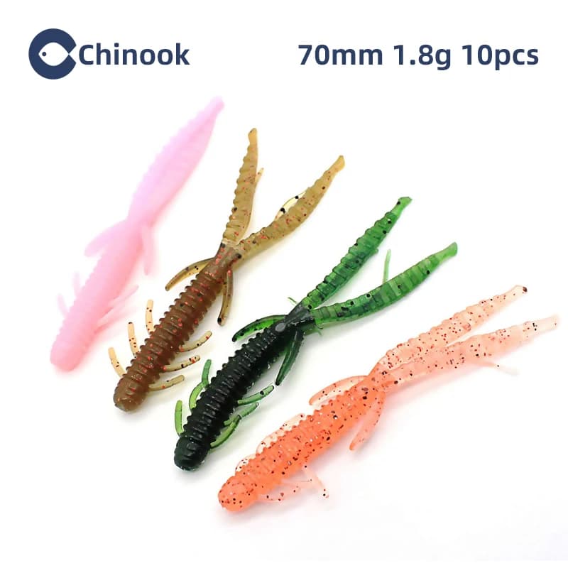 Chinook – lot d'appâts artificiels souples en Silicone pour la pêche, pack de leurres pour attraper des poissons, en forme de ver, en bambou, avec wobbler, 70mm, 1.8g, 10 pièces