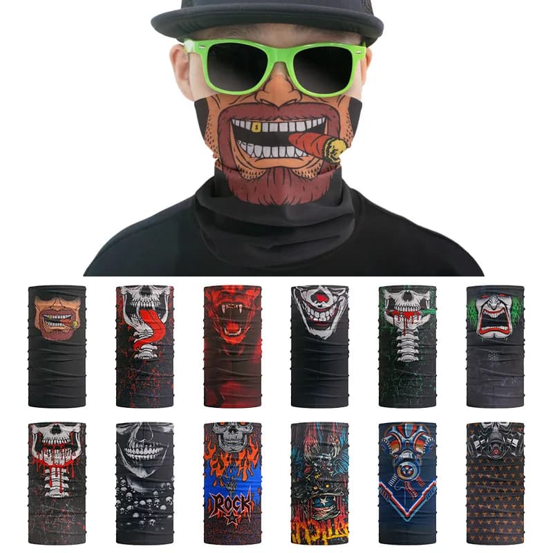 Bandana crâne 3D en plein air pour Halloween, Tube sans couture, cagoule d'équitation, masque tactique, écharpe magique, bandeau pour homme, guêtre de cou