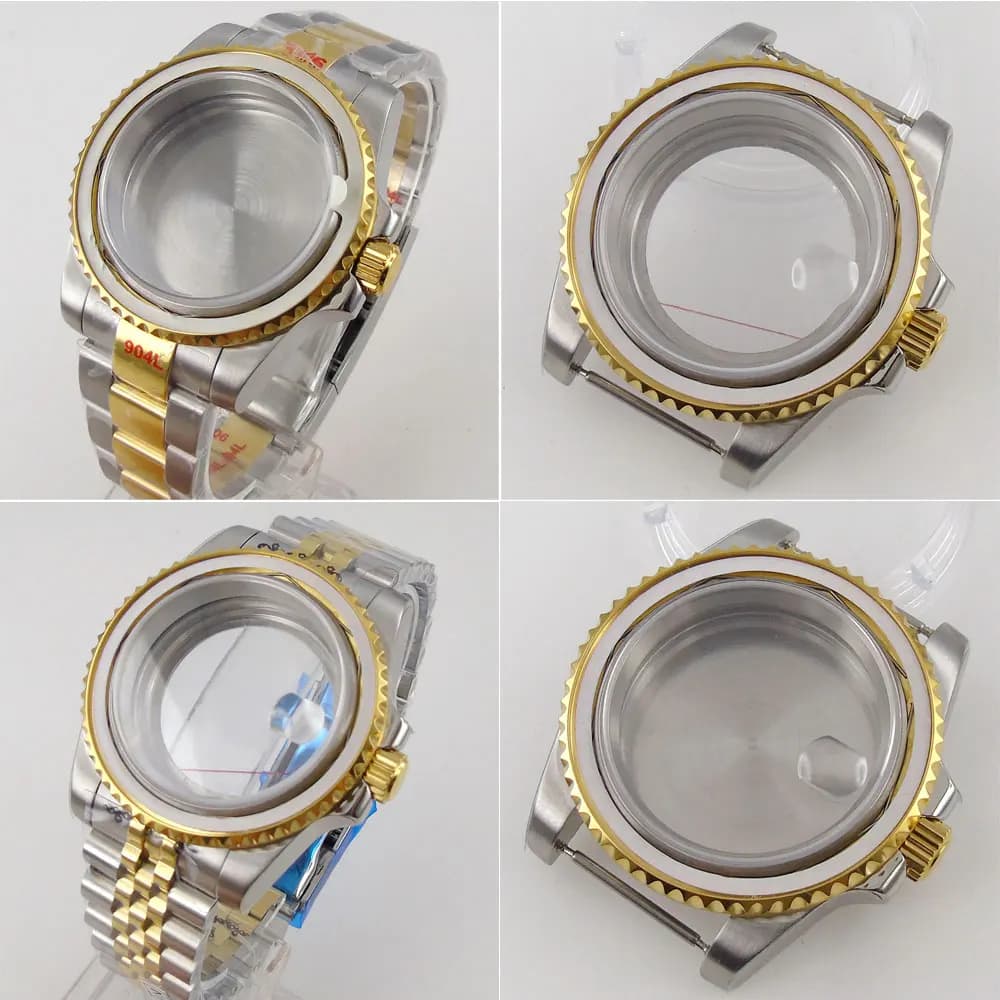 Boîtier de montre plaqué or 40mm, pour NH35 NH36 NH38 Miyota8215 ETA2836 DG2813 ETA2824 PT5000, mouvement saphir cristal couronne à visser