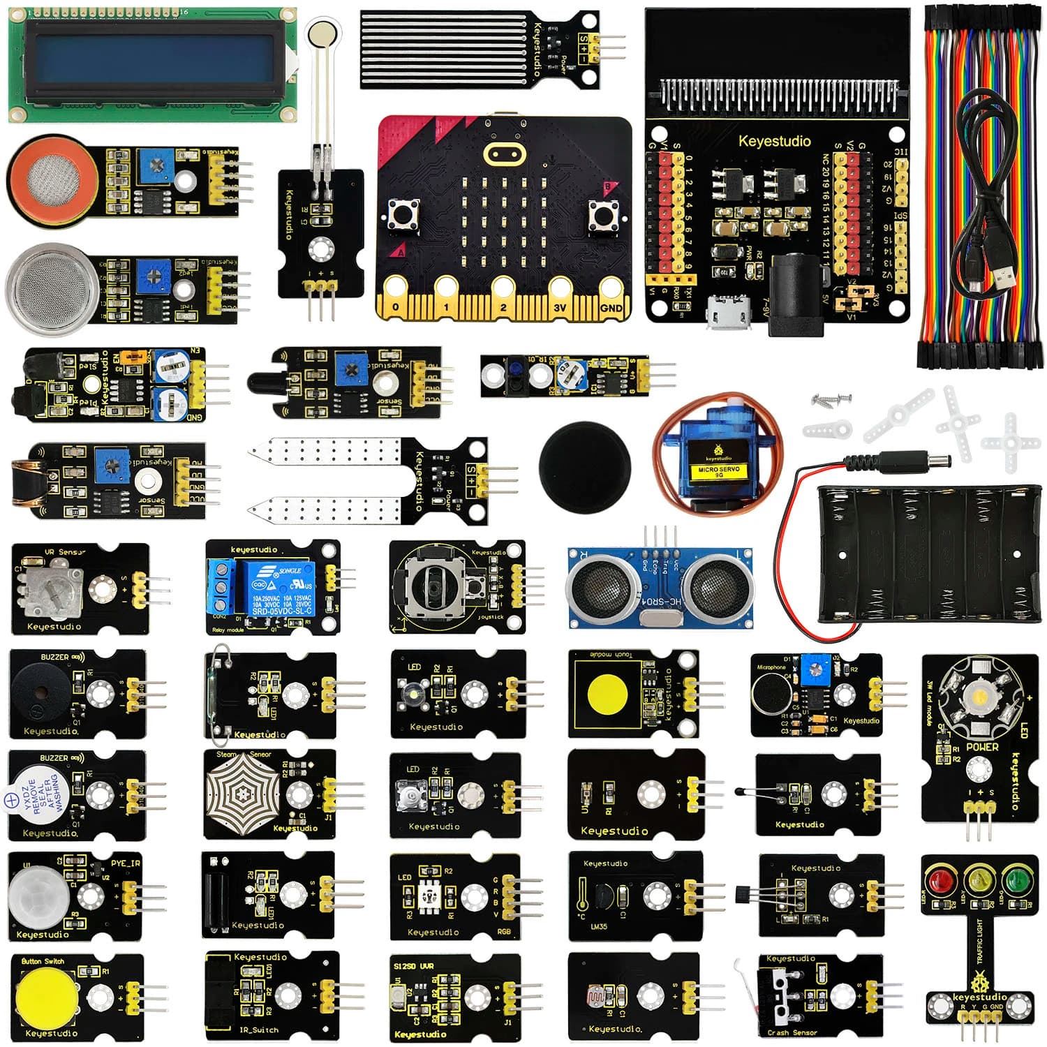 Kit de démarrage de capteurs Keyestudio 37 en 1 avec Micro:Bit V2.0 pour BBC MicroBit Makecode DIY 38 projets (y compris Micro:Bit V2)