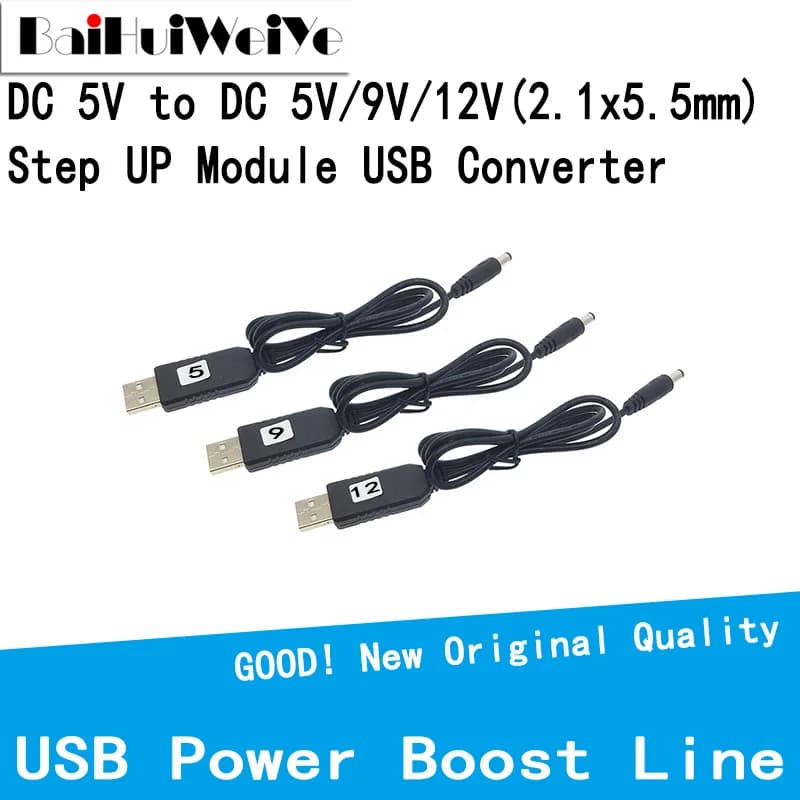 Câble d'alimentation USB DC 5V à DC 5V 9V 12V, longueur de prise 1m, 2.1x5.5mm 2.1x5.5mm