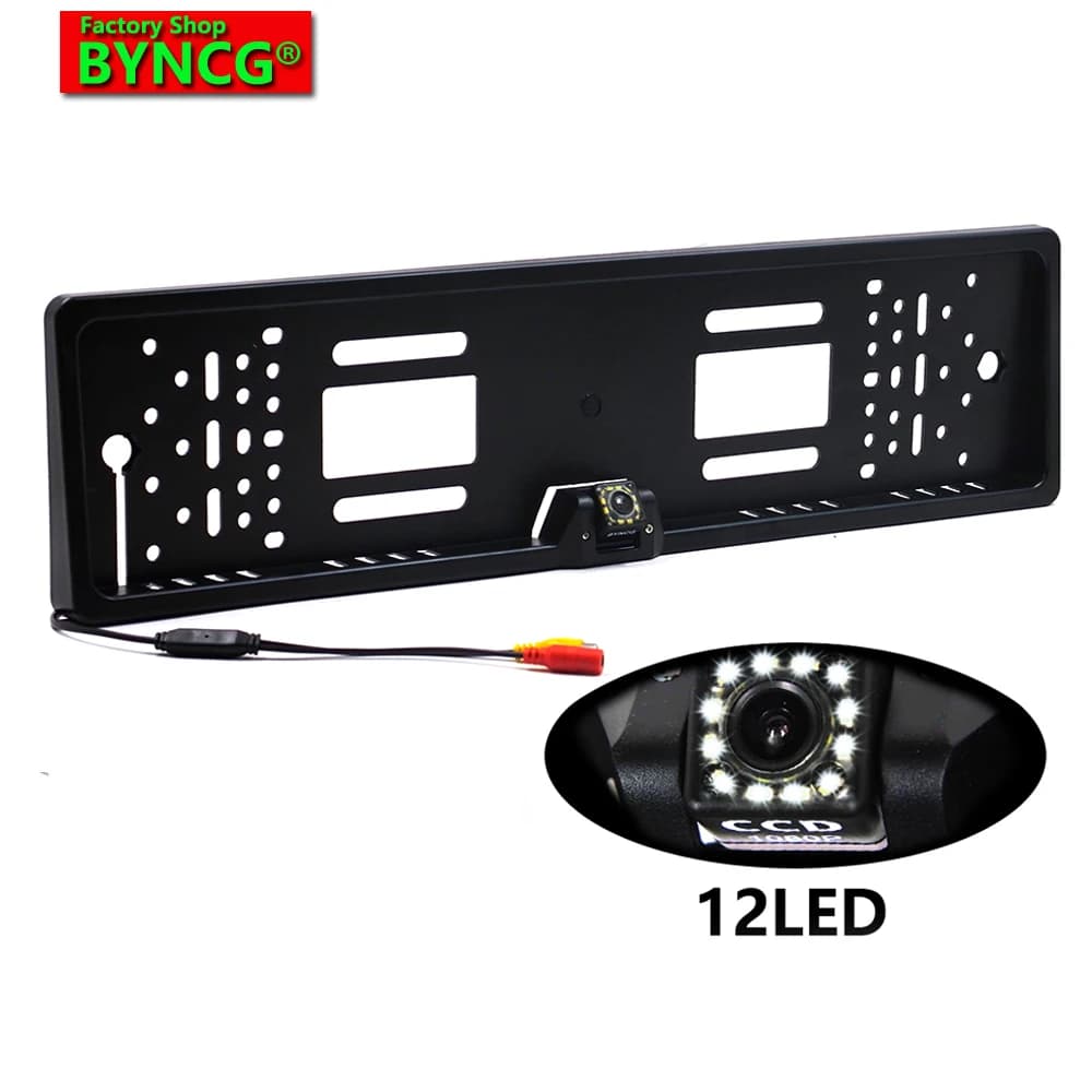 Cadre de plaque de planificateur de voiture européen, caméra de recul automatique, 12LED, vision nocturne CCD universelle