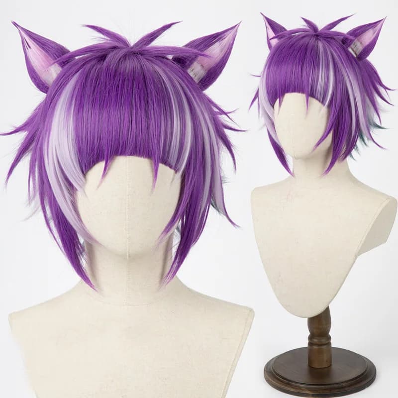 Perruque synthétique torsadée du pays des merveilles Chenya, perruque courte violette résistante à la chaleur pour fête d'halloween + oreille + bonnet de perruque gratuit