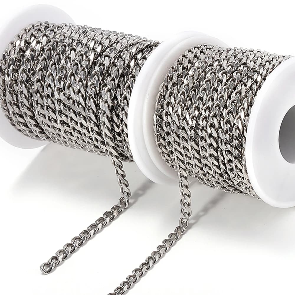 Chaîne cubaine en acier inoxydable de 1 mètre, pour la fabrication de bijoux en vrac, chaînes à maillons plats épais, bricolage, collier Punk, accessoires de Bracelet Hiphop