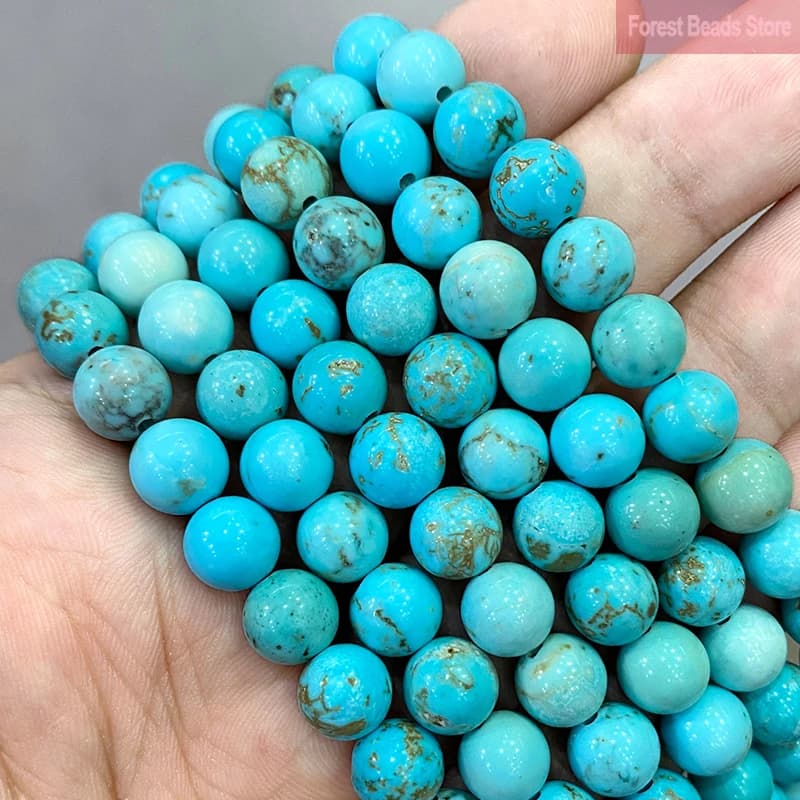 Perles Rondes en Turquoises Naturelles de 4/6/8/10/12mm, Accessoires pour la Fabrication de Bijoux et Boucles d'Oreilles, 15 Pouces