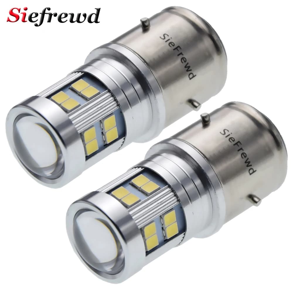 Ampoule LED BA21D 6V 12V 6 12 volts, phare de Moto, faisceau Hi/Lo, pour Scooter, cyclomoteur, vélo, ATV, UTV, blanc 6000K, 2 pièces