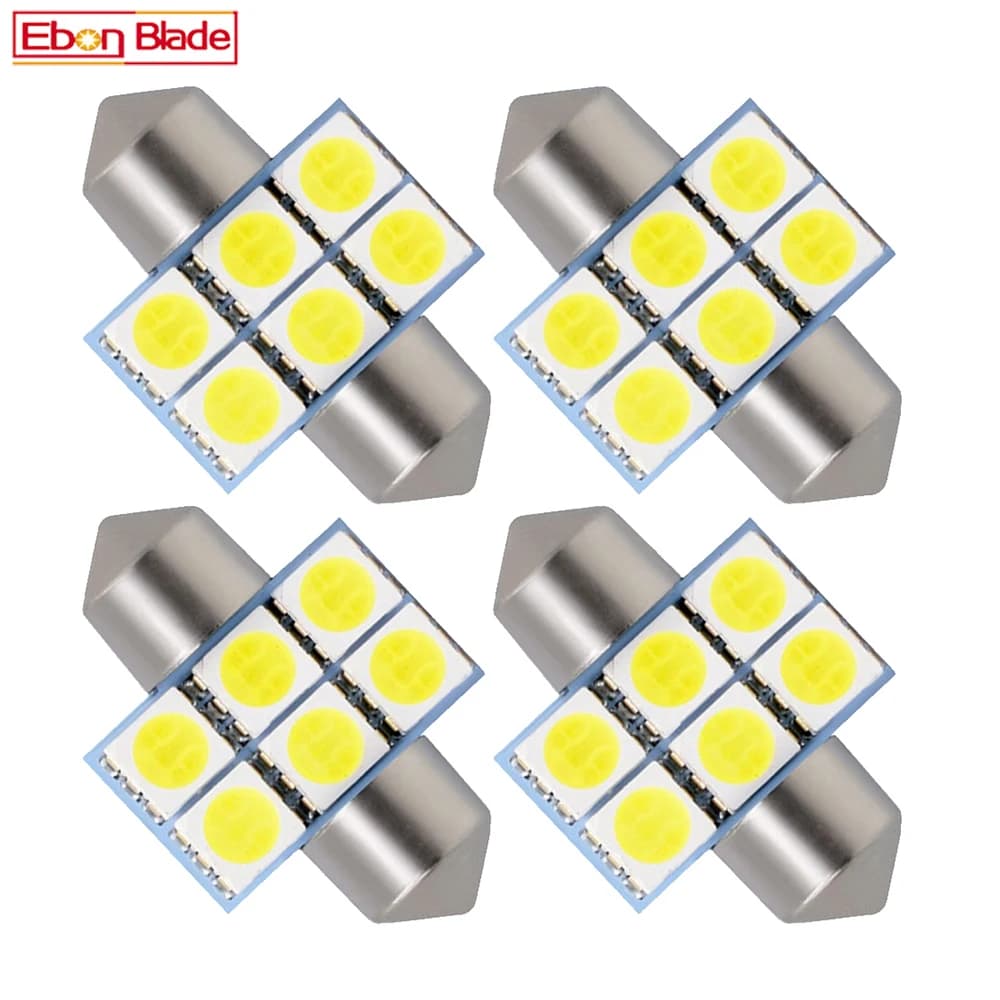 Ampoule LED pour intérieur de voiture, 4 pièces, 28mm T6 31mm 4 SMD 5050, pare-soleil, miroir de vanité, fusible, lumière blanche Pure, style de voiture, DC12V