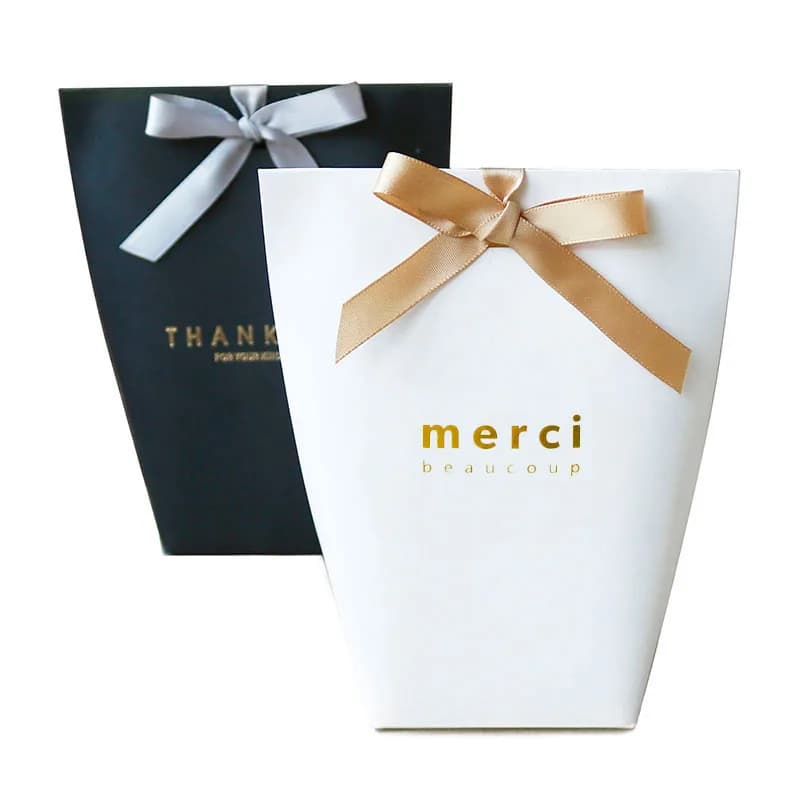 Boîte à bonbons Merci, 50 pièces/lot, noir, blanc, bronzant, boîte à dragées de mariage, emballage cadeau pour fête d'anniversaire