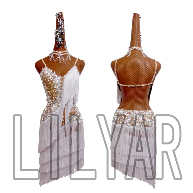 Nouvelle jupe de danse latine jupe de compétition jupe de Performance adulte personnalisé blanc gland brodé jupe de danse Sexy