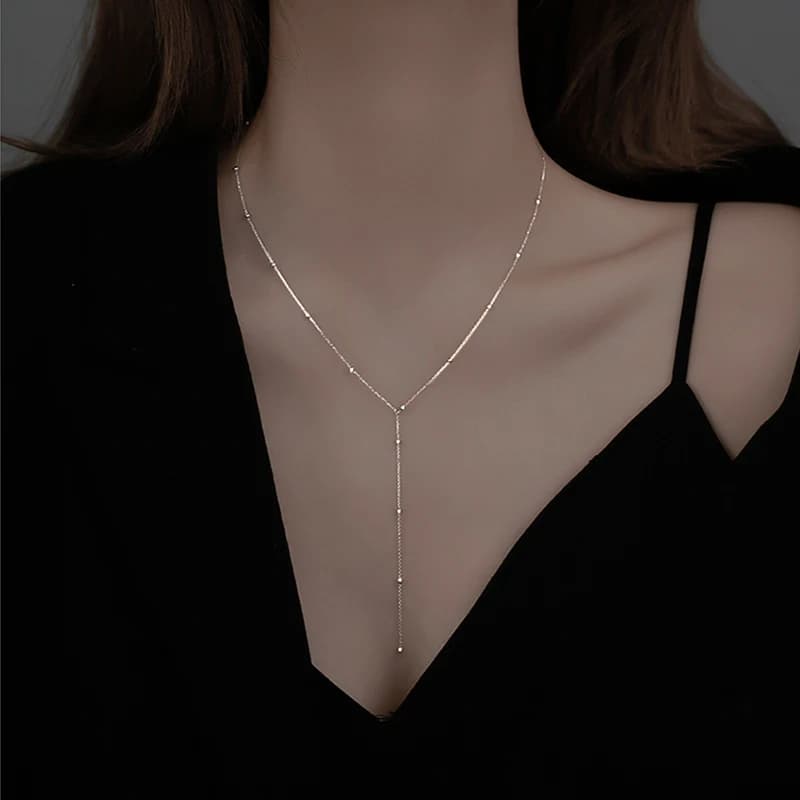 Collier à pampilles en argent Sterling 925 pour femme, chaîne de clavicule Simple, longue chaîne géométrique, bijoux personnalisés, nouvelle collection été
