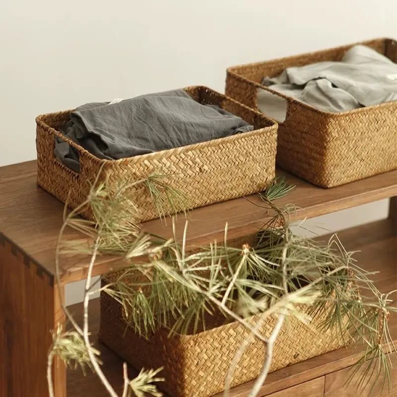 Zerolife-Panier en jonc de mer tissé pour décoration intérieure, panier en osier naturel, panier de rangement, serviette à pain aux fruits, table de cuisine, rotin