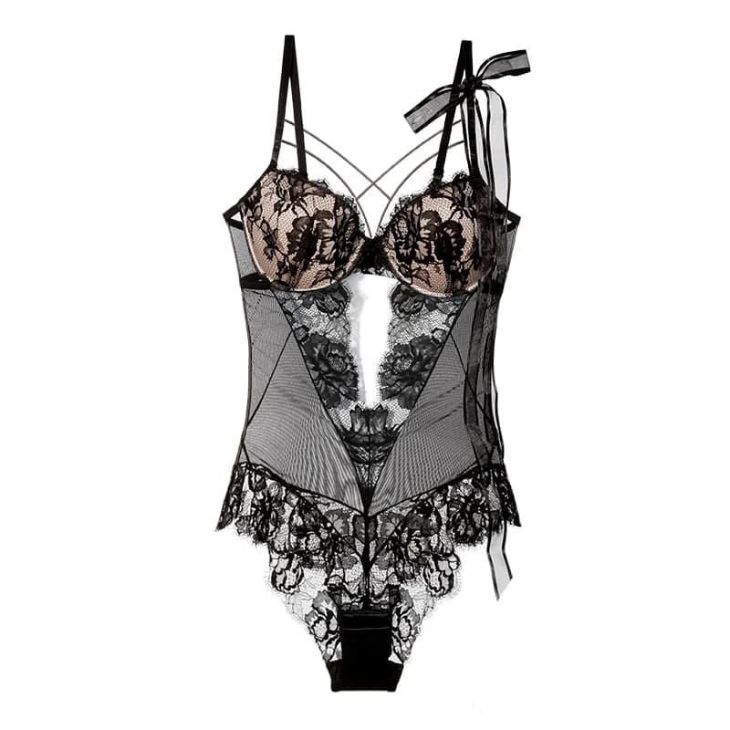 Ensemble de soutien-gorge push-up en dentelle creuse pour femme, costume de batterie bandage classique, sous-vêtement romantique français, grande taille, salopette sexy