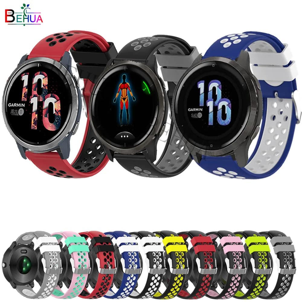 Bracelet de montre Garmin venus 2 2S, 18 20 22mm, en Silicone, pour montre connectée Garmin Vivoactive 3 4 4s