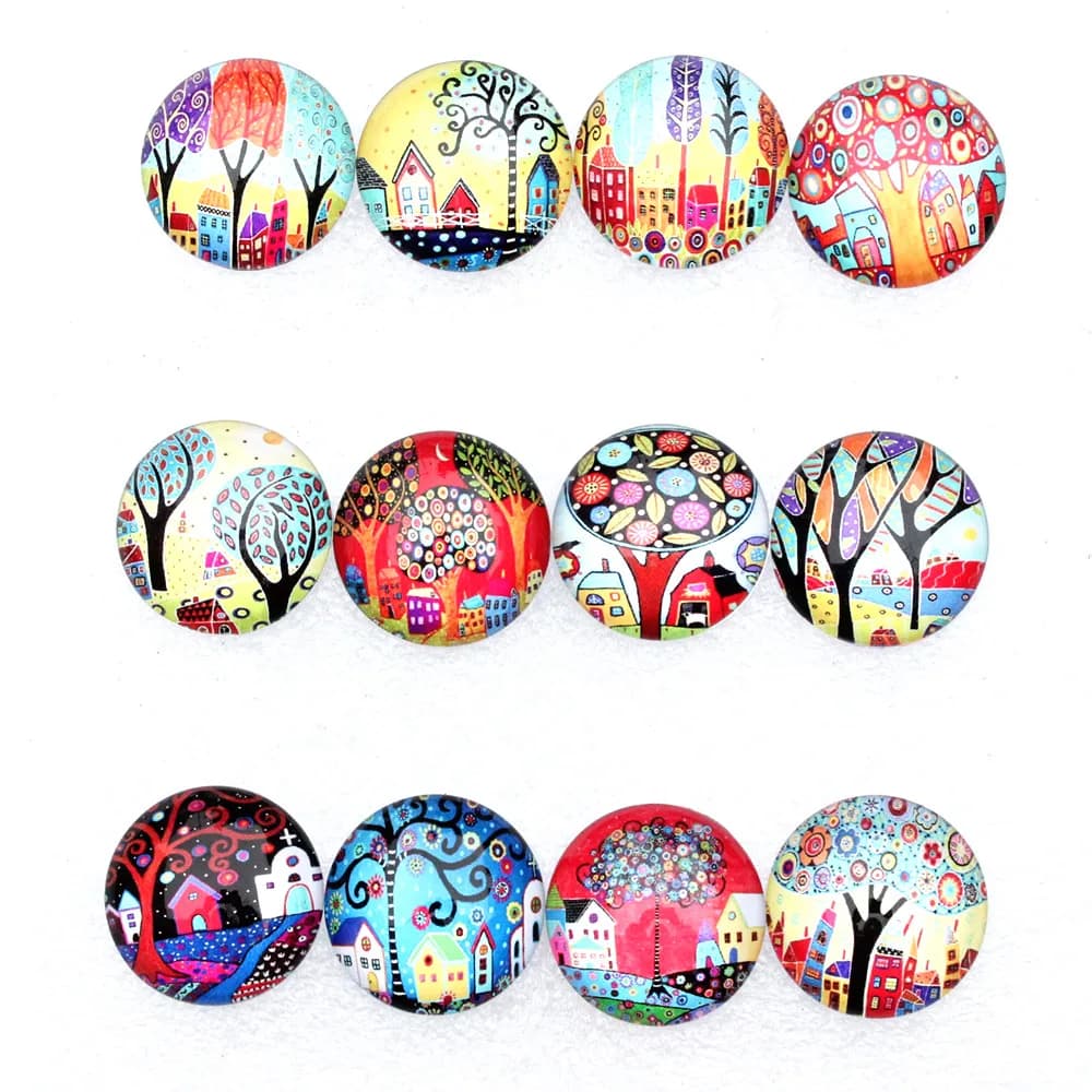 Cabochons arbre de vie rond mixte aléatoire, 8mm à 30mm, motif par paires, verre, base photo à dos plat, bricolage, accessoires exécutifs, K06245