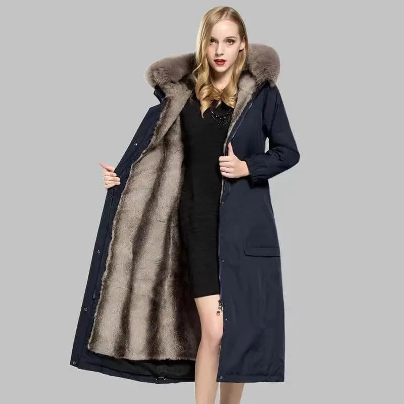 Nouvelle parka d'hiver chaude pour femme 2026, avec grand col en fausse fourrure de vison détachable, style coréen, longue, imitation fourrure, Chaquetas De Mujer