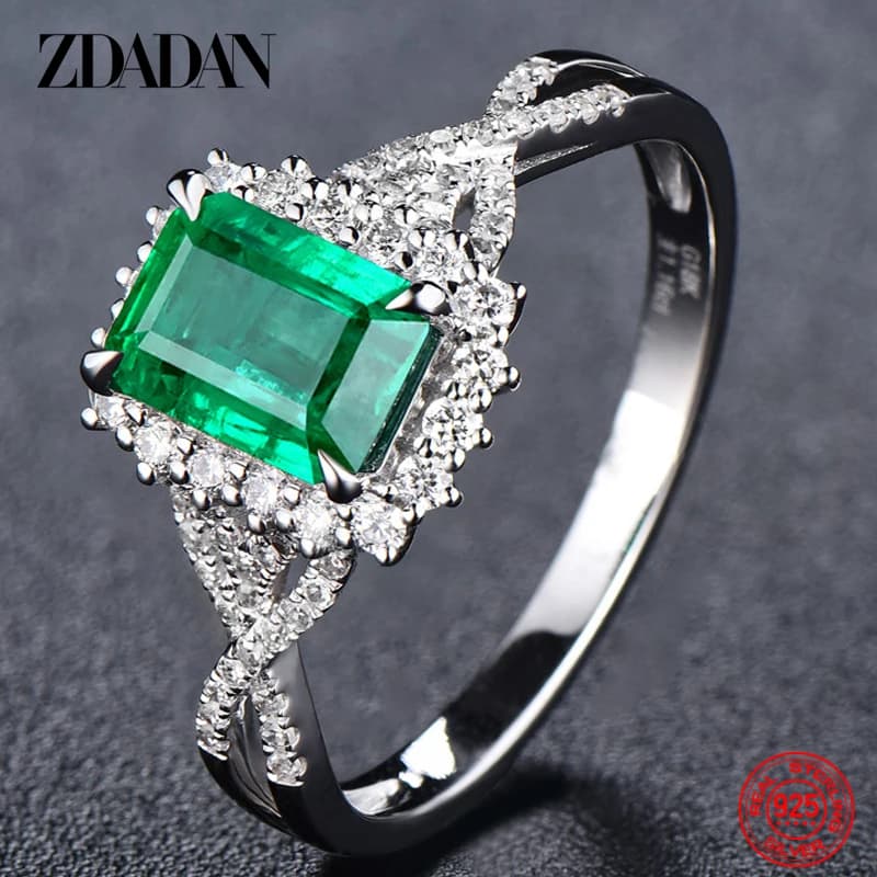ZDADAN-Bague émeraude en argent regardé 925 pour femme, bijoux de fête à la mode, cadeau de fiançailles