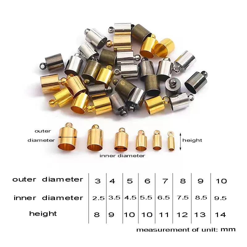 Bouchons à sertir en cuir avec pompon, 50 pièces/lot, perles 3 4 5 6 7 8 9 10mm, capuchon d'extrémité pour collier à faire soi-même, résultats de fabrication de bijoux