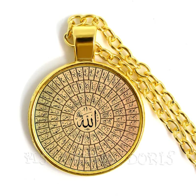 Collier Musulman en Verre de Couleur Or, Bijou Religieux, Cadeau du Ramadan pour Amis, 25mm