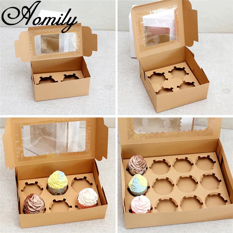 Amoliy 2/4/6/12 trous Cupcake boîte d'emballage Muffin boîte Cookie pâtisserie boîte en papier Kraft gâteau chocolat emballage outils de cuisson