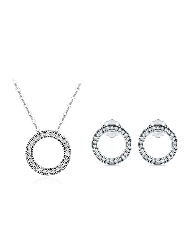 Modian classique cercle scintillant CZ boucles d'oreilles 925 en argent Sterling coeur Romanti ensembles de bijoux pour les femmes Fine collier pendentif