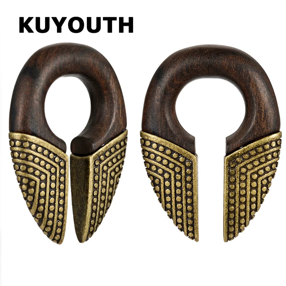 KUYOUTH-Extenseurs de poids d'oreille en bois et bronze, bijoux de corps, jauges de boucle d'oreille, civières, 2 pièces