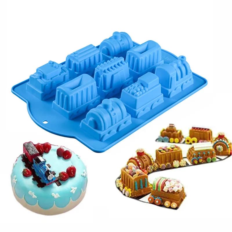 Moule à gâteau en Silicone en forme de Train, Locomotive, Fondant, anniversaire d'enfants, ustensiles de cuisson, outils de gâteaux