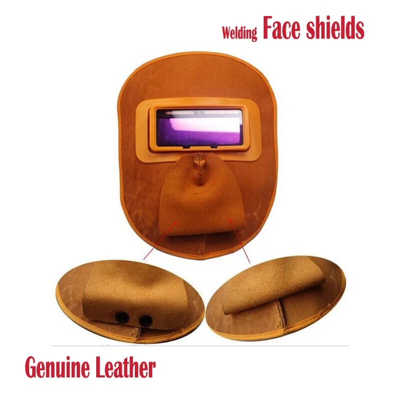 Cagoule de protection solaire à assombrissement automatique, masque de soudage Tig, cuir véritable Mig CE, lentille en verre jaune, 108x50mm