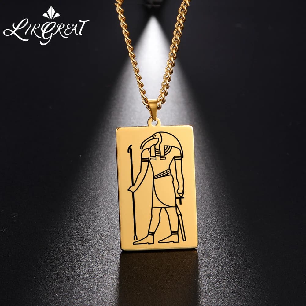 Plaqué or 15 dieu égyptien Talisman pendentif hommes femmes collier egypte dieu de la magie sagesse Thoth Ibis-tête amulette bijoux cadeaux