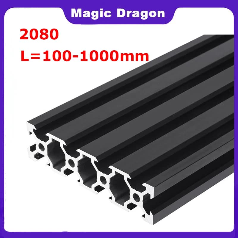 Cadre d'extrusion de profil en aluminium noir, 100mm-1000mm, 2080 V, pour machine de gravure laser CNC, imprimante 3D, calcul, travail, bricolage, 1 pièce