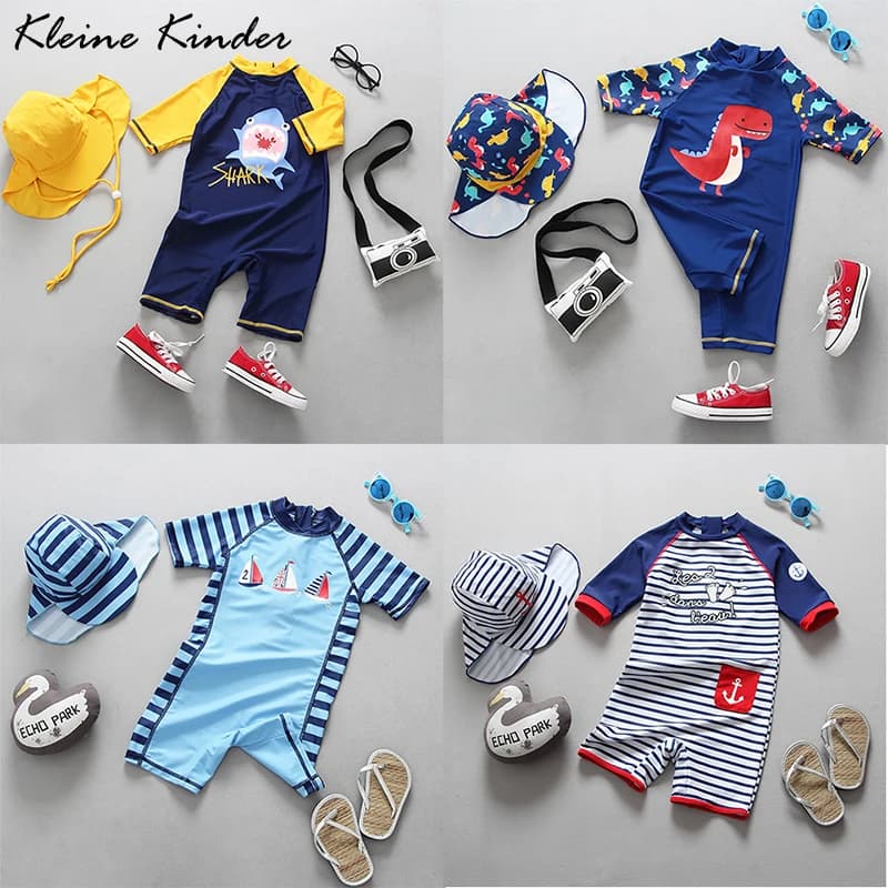 Maillot de bain pour bébés garçons UPF50 +, Protection UV, avec chapeau, vêtements de plage