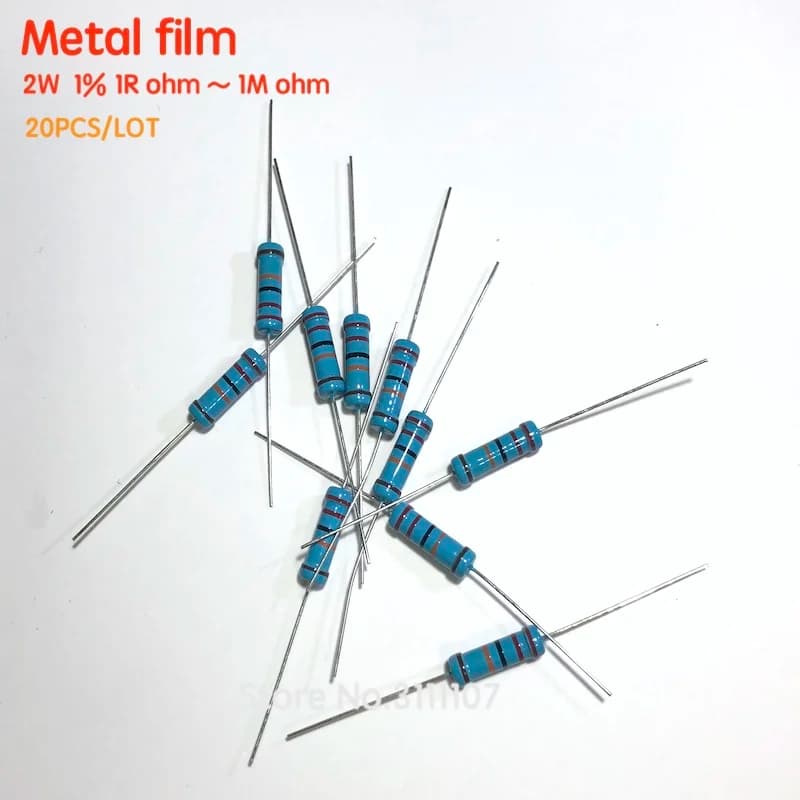 Résistance à film métallique 2W, 20 pièces/lot, 1R ~ 1M 1% 100R 220R 330R 1K 2.2K 3.3K 4.7K 6.8K 10K 20K 47K 100 220 470 680 2K2 3K3 4K7 ohm