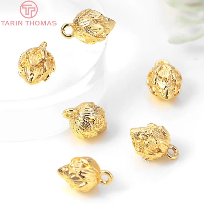 Breloques Anni Bourgeon en Laiton Plaqué Or 24K, Trou de 1mm, Accessoires de Bijoux à Faire Soi-Même, Haute Qualité, 6 Pièces, 7x11mm, 997