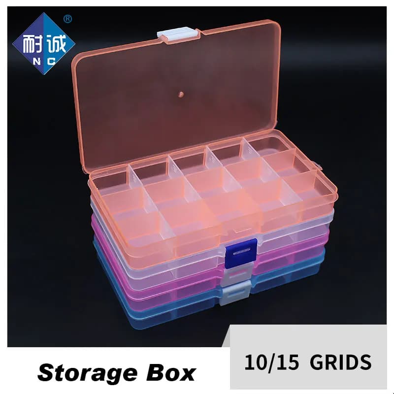 Boîte de rangement en plastique à 10/15 compartiments réglables pour bijoux, perles, pilules, nail art, organisateur pour le bureau et la maison