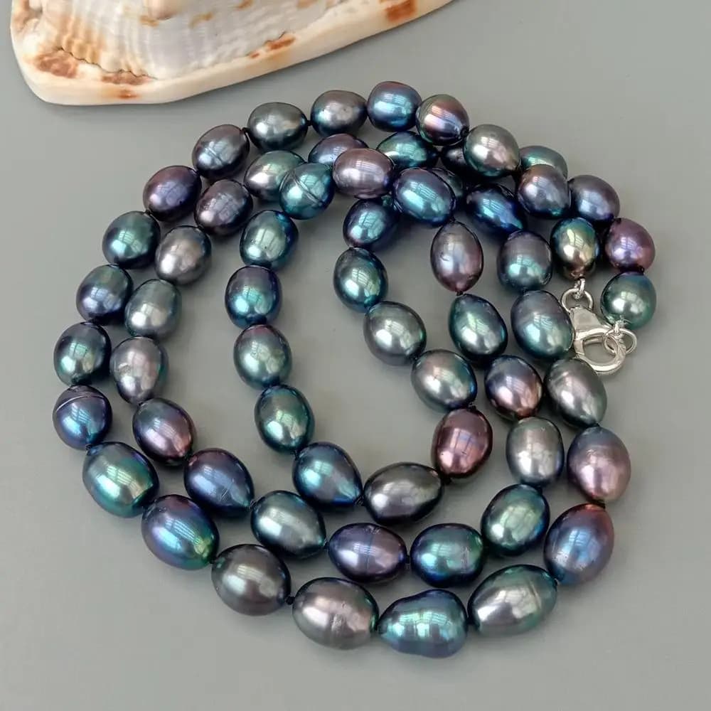 Y · YING Collier long de perles noires d'eau douce 32,5"
