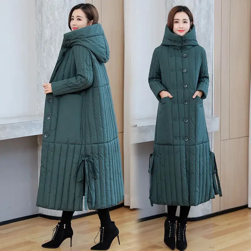 Nouvelle Veste Longue Coréenne Ample pour Femme Hiver 2026 – Manteau en Coton Rembourré à Capuche Épais, Parka Coupe-Vent Chaude pour Femme