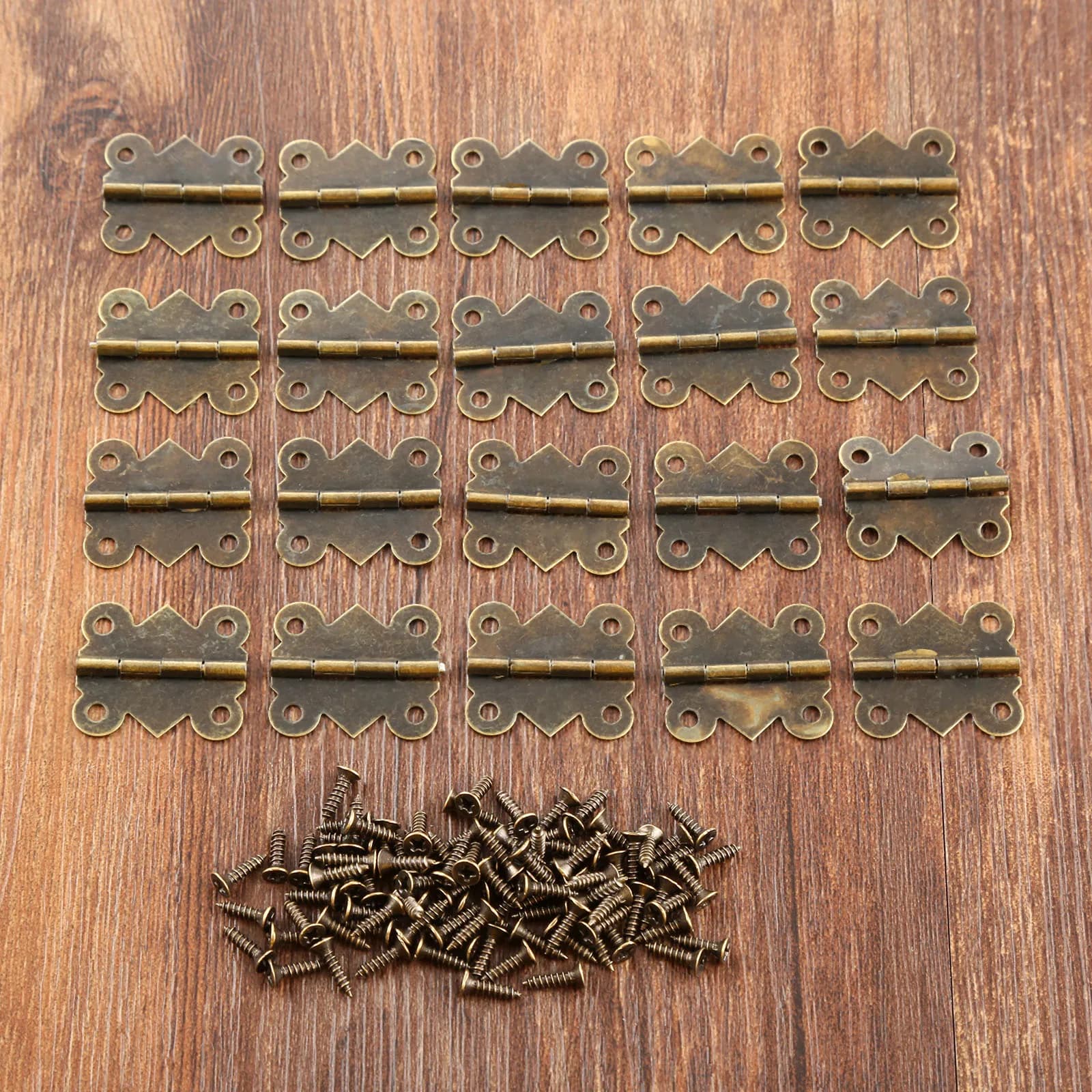 Charnières papillon en bronze antique, armoire à bijoux, boîte en bois, étui à vin, meubles de décoration, 4 trous, 80 vis, 20x25mm, lot de 20 pièces