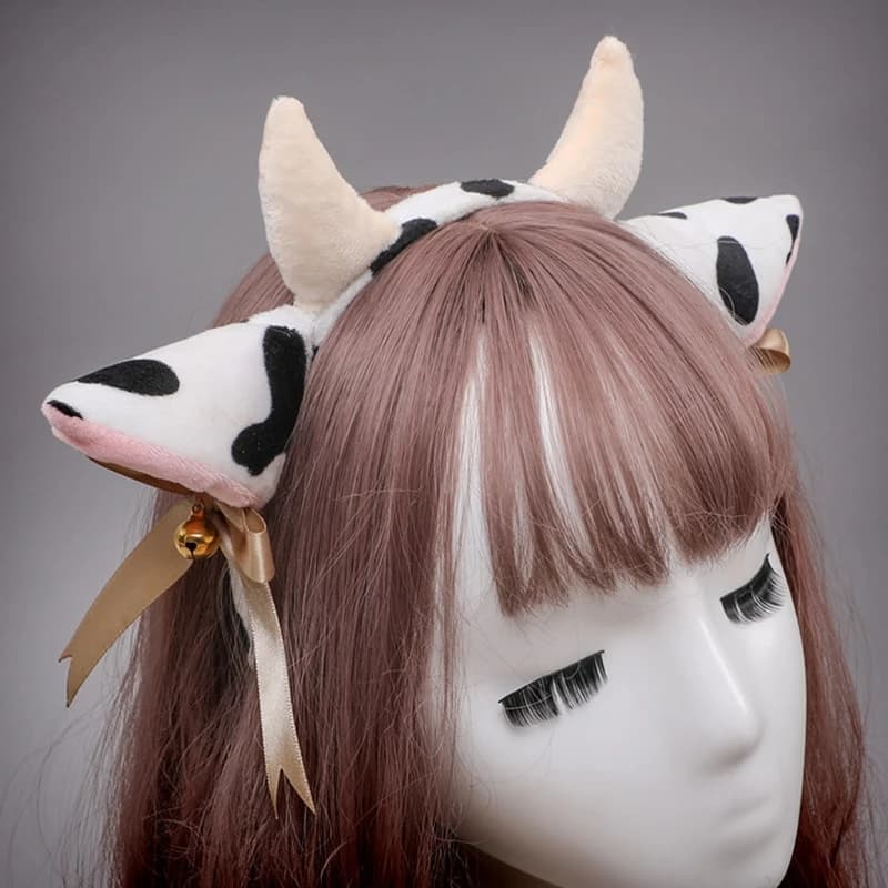Bandeau en peluche pour cheveux, oreilles vache, avec nœud en cloche, Anime Cosplay, cerceau pour cheveux, tenue Performance animale, couvre-chef