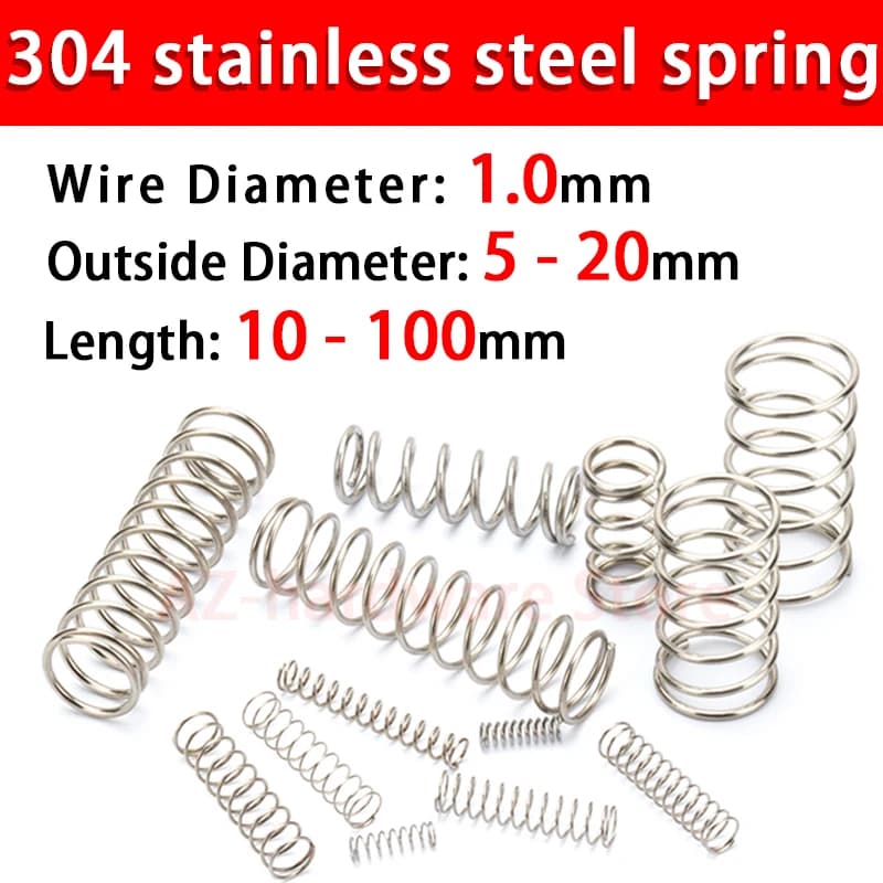Ressort de Compression en acier inoxydable 304, ressort de rappel, fil d'acier diamètre 1.0mm diamètre extérieur 5 ~ 20mm 10 pièces