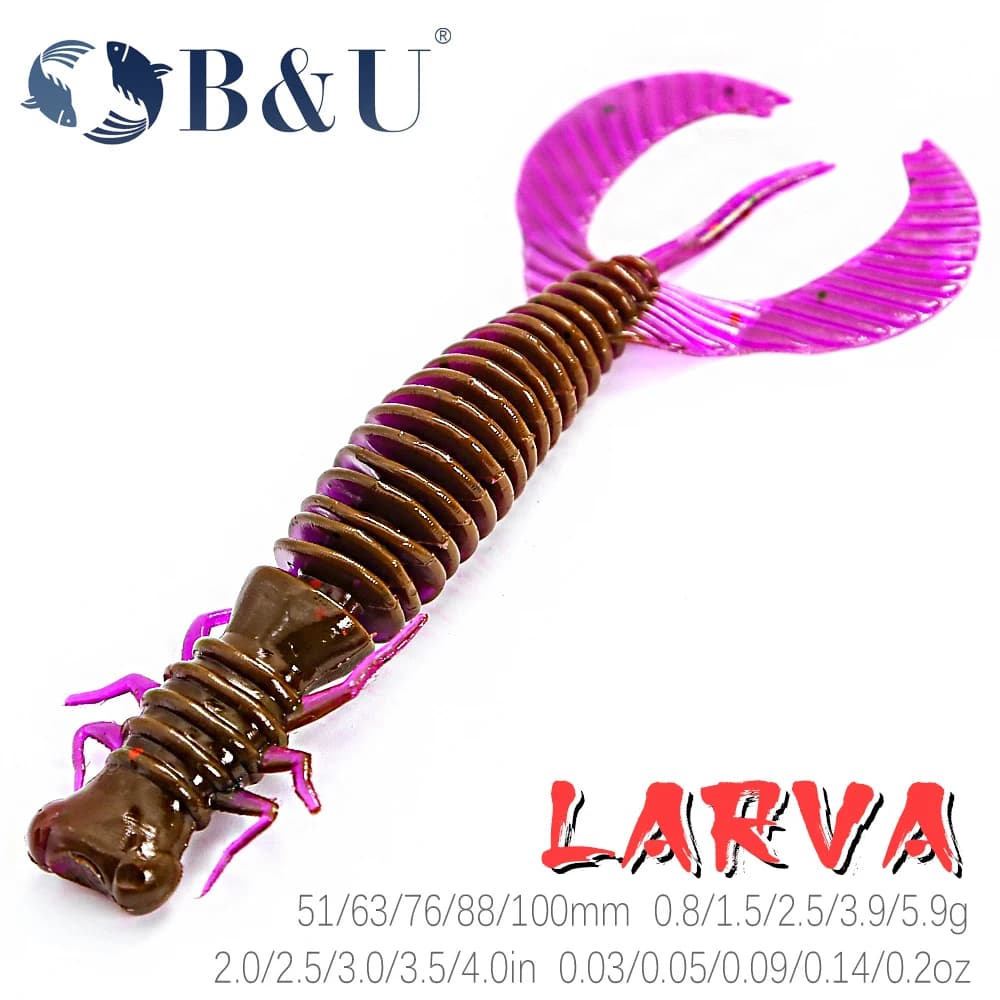 Leurres souples B&U Larva 51/63/76/88/100 MM, leurres artificiels, vers de pêche, leurres en silicone pour bar, truite, minnow, swimbait, jigging, leurres en plastique