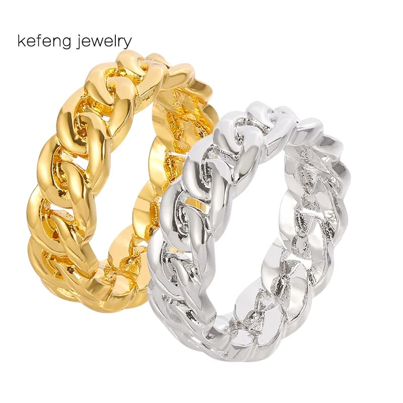 Bague à chaîne épaisse remplie plaquée or pour femmes et filles, anneau à maillons cubains, bijoux Bohe à la mode