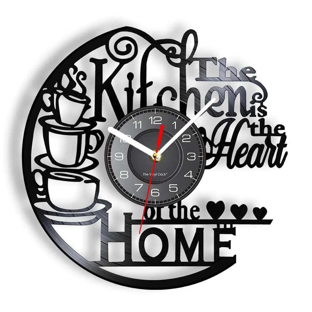 Horloge murale en vinyle, la cuisine est le cœur de la maison, ustensiles de cuisine, vaisselle pour salle à manger, nouveau décor de maison