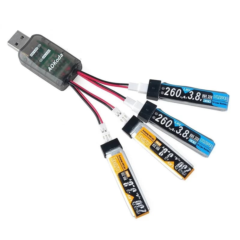 AOKoda – chargeur de batterie Micro USB CX405 4CH, 1 pièce, Support de batterie 1S LiPo/LiHv 4.2V/4.35V pour hélicoptère RC avion jouets Drone