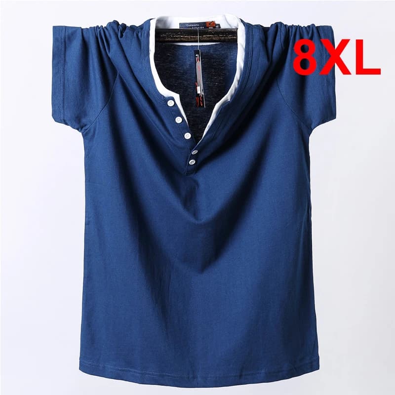 T-shirt à Manches Courtes en Coton pour Homme, Vêtement Décontracté, Couleur Unie, avec Bouton de Document, Grande Taille, 7XL, 8XL, Été 2021