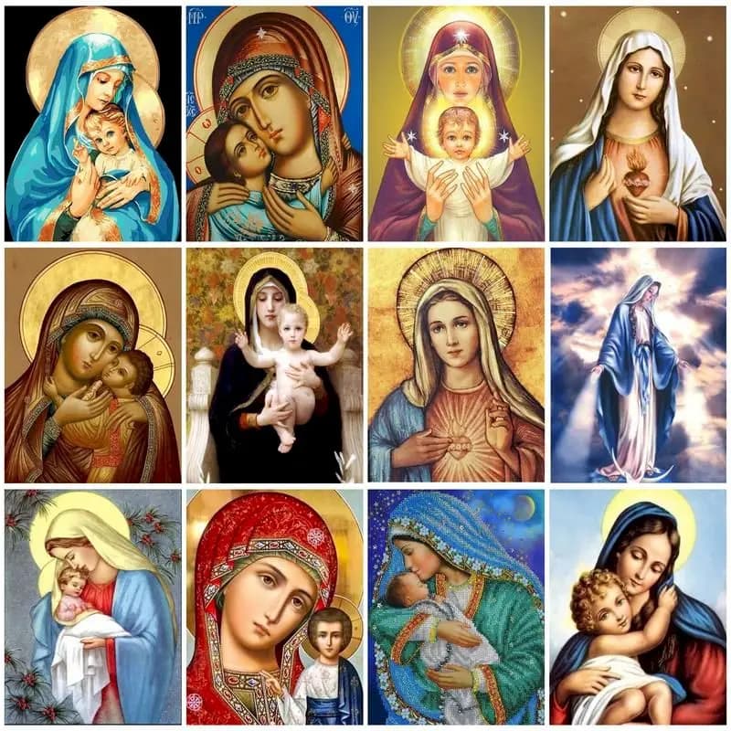 Peinture à l'huile par numéros de la vierge marie, bricolage, décor mural, peinture acrylique par numéros, peint à la main, Kit photo pour adulte, décoration de maison