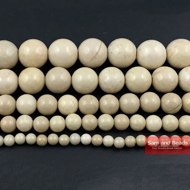 Perles rondes en pierre de rivière crème, amples, pour la fabrication de bijoux, Bracelets et colliers, 15 pouces, 4/6/8/10/12mm